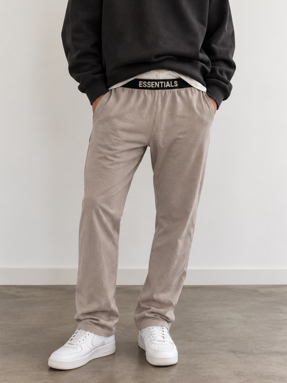 Fear of God Essentials Men’s Logo Waistband Lounge Pants Taupe Size S